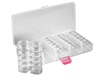 Set Aus 25 Stapelbaren Behältern Zur Perlenaufbewahrung In Einer Transparenten Box - Standard Bild - 3
