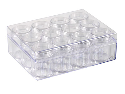 Set Aus 12 Großen Durchsichtigen Behältern Zur Perlenaufbewahrung In Einer Transparenten Box - Standard Bild - 2