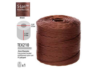 Beadsmith S-lon Bead Cord Brown Tex 210, Gauge #18 70m - Standard Bild - 3