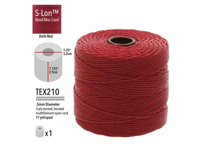 Beadsmith S-lon Bead Cord Dark Red Tex 210 Gauge #18 70m - Standard Bild - 3