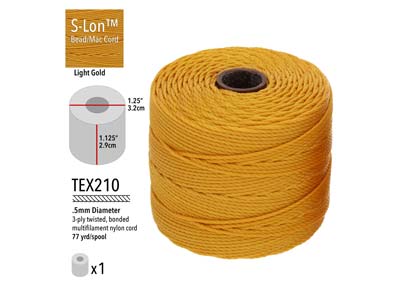 Beadsmith S-lon Bead Cord Light Gold Tex 210 Gauge #18 70m - Standard Bild - 3