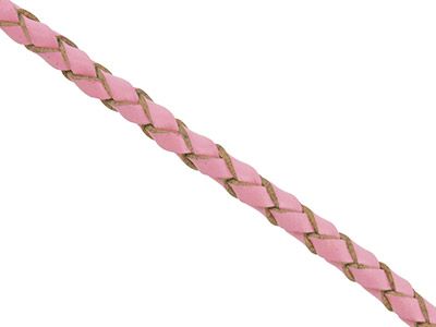 Geflochtenes Lederband, Rund, Durchmesser 3 mm, Länge 1 x 3 meter, Rosa - Standard Bild - 1