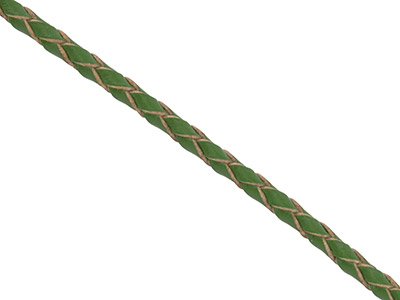 Geflochtenes Lederband, Rund, Durchmesser 3 mm, Länge 1 x 3 meter, Dunkelgrün - Standard Bild - 1