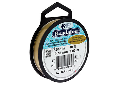Rundfaden 49 Stränge Stahl Goldplattiert 24k, 0,46 Mm, Beadalon, Spulevon 3 Metern