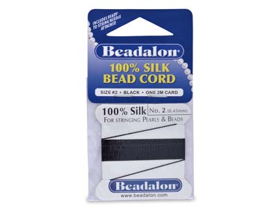 Beadalon Schwarzer Seidenfaden Mit Nadel, Größe 2, 0,45 mm, 2 m Länge - Standard Bild - 1