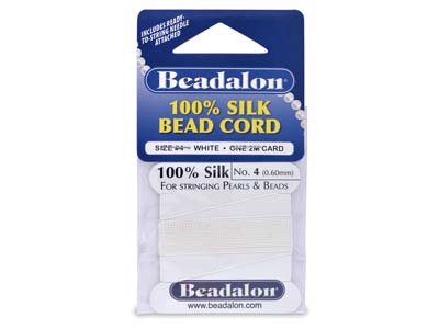 Beadalon-garn 100 Weie Seide 0,60mm, 1 Nadel, 2 Meter