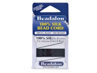 Beadalon-garn 100 Seide Schwarz 0,60 Mm, 1 Nadel, 2 Meter