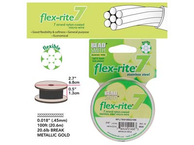 Beadsmith Flexrite, 7 Strand, Metallic Satin Gold, 0.45mm, 30.5m - Standard Bild - 3