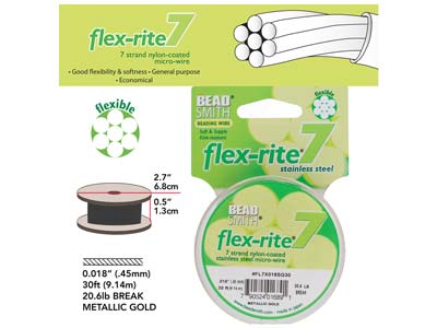 Flexrite-faden 7-fach, 0,45 Mm, Vergoldet, 9,14 Meter, Beadsmith - Standard Bild - 3