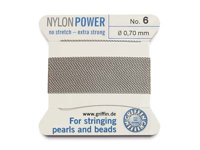 Griffin Nylon Power, Perlenband, Grau, GrÖsse 6