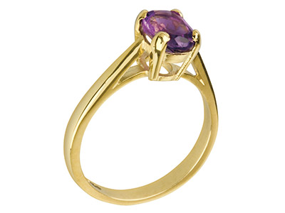 Solitär 4 Krallen Für Ovalen Stein 10 X 8 Mm, Gelbgold 9k, Finger53 - Standard Bild - 3