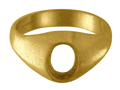 9 Kt Gelbgold, C9, Rubover-solitärring, Oval, Mit Echtheitsstempel, Steingröe 10x8mm, Gröe S, Offene Rückseite