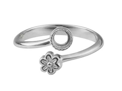 Verstellbarer Ring Mit Blumenmotiv,4 MM In Zargenfassung, Silber 925