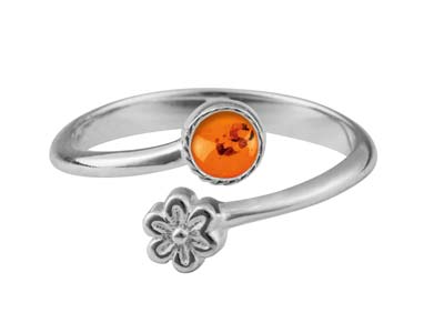 Verstellbarer Ring Mit Blumenmotiv,4 MM In Zargenfassung, Silber 925 - Standard Bild - 2