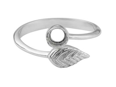 Verstellbarer Ring Mit Blatt Und 4-mm-schale Aus Sterlingsilber