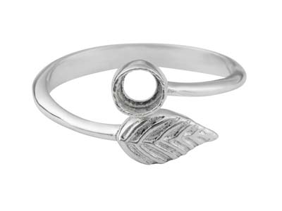 Verstellbarer Ring Mit Blättermotiv, 4 MM In Zargenfassung, Silber 925