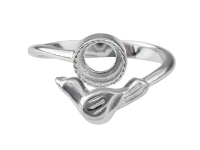 Verstellbarer Ring Mit Vogelmotiv, Zargenfassung Von 6 Mm, Silber 925