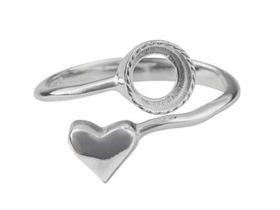 Verstellbarer Ring Mit Herzmotiv, Zargenfassung Von 6 Mm, Silber 925