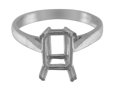 Ring Mit 4-krappenfassung Für Einenstein Im Smaragdschliff Von 8 X 6 Mm, Silber925, Ringgröe 5354