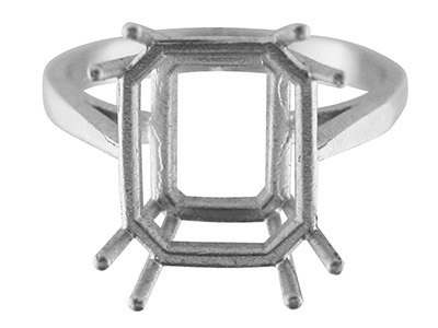 Ring Mit 4 Doppelten Krappen Für Stein Im Smaragdschliff, 12 X 10 Mm, Silber 925, Ringgröe 54