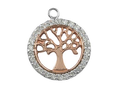 Baum Des Lebens-anhänger 18 Mm, 925er Sterlingsilber Rosvergoldet Mitzirkonen