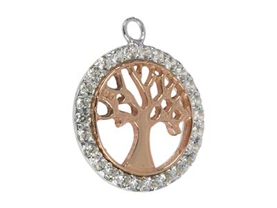 Baum Des Lebens-anhänger 18 Mm, 925er Sterlingsilber Ros{vergoldet Mitzirkonen - Standard Bild - 2