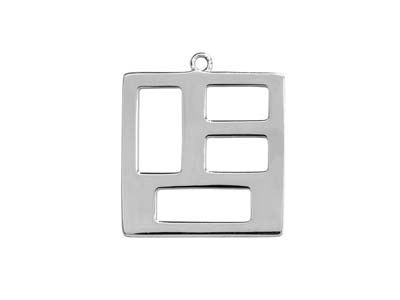 Durchbrochener Quadratischer Anhänger, Geometrische Motive, 20 Mm, 925silber - Standard Bild - 1