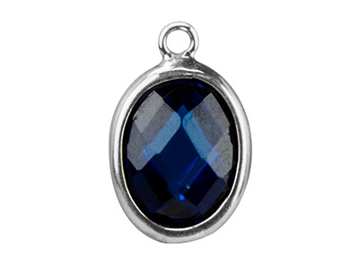 Ovaler Anhänger Zirkonia Farbe Blau10 X 8 Mm, Flache Öse, Silber 925 - Standard Bild - 1