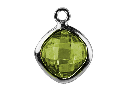 Quadratischer Anhänger Zirkonia Peridotfarbe 6 Mm, Flache Anhängerschlaufe, Silber 925