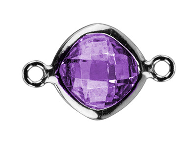 Quadratisches Verbindungsstück Aus Sterlingsilber Mit Amethystfarbenem Kubischem Zirkon, 6 MM - Standard Bild - 1