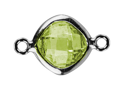 Quadratisches Verbindungsstück Aus Sterlingsilber Mit Peridotfarbenem Kubischem Zirkon, 6 MM