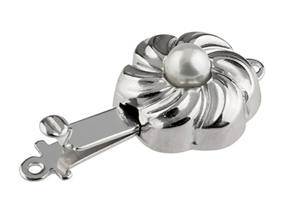 Verschluss Blume 12 MM Mit Zuchtperle, Silber 925 - Standard Bild - 2