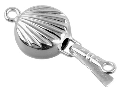Flacher Runder Verschluss 12 MM Mitmuschelmotiv, Silber 925 Matt - Standard Bild - 2