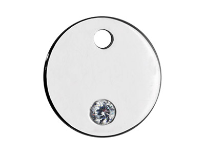 Rohling Anhänger Rund 10 MM Mit Zirkonia, Silber 925 Zirkoniasteine