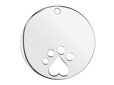 Rohling Scheibenanhänger Mit Pfotenabdruck 25 Mm, 925 Silber