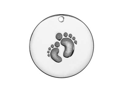Anhänger-rohling Scheibe Motiv Babyfüsse, 20 Mm, 925 Silber