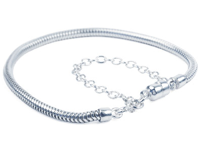 Armband Für Charms, 3 MM Snake Mesh, Magnetverschluss, 19 Cm, 925er Silber Magnetverschluss Und Sicherheitskette - Standard Bild - 1