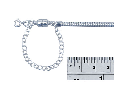 Armband Mit Perlenanhänger Aus Sterlingsilber, Schlangenoptik Mit Echtzeitstempel, 19,05 cm, Mit Magnetverschluss Und Sicherheitskette - Standard Bild - 2