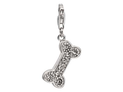 Charm Hundeknochen Mit Zirkonen Undhandschelle, 925er Silber