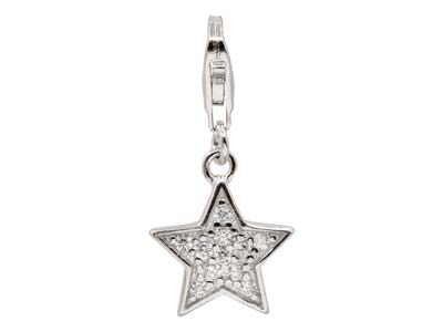 Charm Stern Mit Zirkonen Und Karabinerverschluss, Silber 925