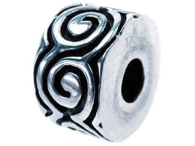 Dekorative Zwischenperle, Spiralmuster Mit Schwarzen Intarsien, 8,70 Mm, Silber 925 - Standard Bild - 1