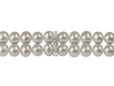 Doppelte Zwischenperle Für Perlen 7x13 Mm, 925er Silber Mit Zirkonen - Standard Bild - 4