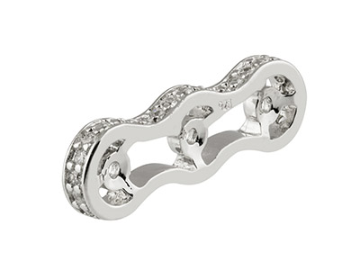 Dreifaches Zwischenteil 6 X 18 MM Für Perlen, 925er Silber Mit Zirkonen - Standard Bild - 2