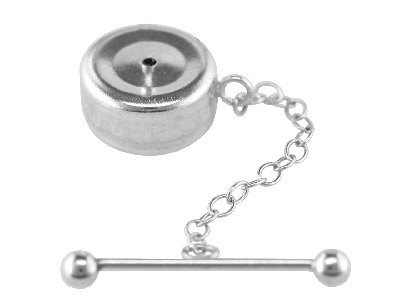 Krawattenknopfsystem Mit Kette Und Spange, Silber 925 - Standard Bild - 1