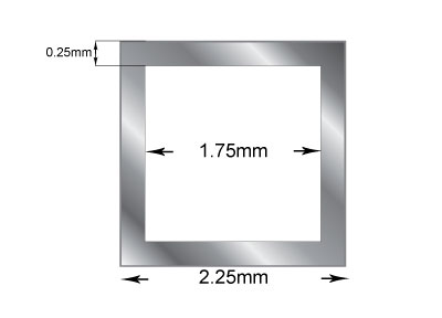 Vierkantrohr, Sterlingsilber Jt, Außendurchmesser 2,25 mm, Innendurchmesser 1,75 mm, Wandstärke 0,25 mm, 100 % Recyceltes Silber - Standard Bild - 2