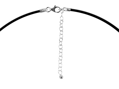 Gummi-halsband, Verschluss Aus Sterlingsilber, 3 mm, 42 cm, Mit Verlängerungskette 5 cm ,  Schwarz - Standard Bild - 2