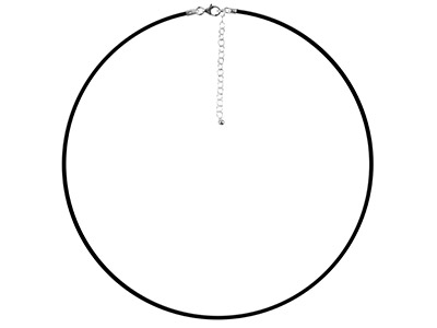 Gummi-halsband, Verschluss Aus Sterlingsilber, 1,9mm, 42cm, Mit Verlängerungskette 5cm ,  Schwarz