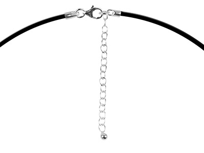 Gummi-halsband, Verschluss Aus Sterlingsilber, 1,9 mm, 42 cm, Mit Verlängerungskette 5 cm ,  Schwarz - Standard Bild - 2