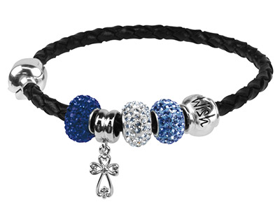 Schwarzes Geflochtenes Lederarmbandfür Perlen, 3,60 Mm, 925er Silbers Chließe, 19cm - Standard Bild - 2