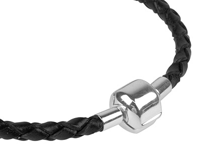 Schwarzes Geflochtenes Lederarmbandfür Perlen, 3,60 Mm, 925er Silbers Chließe, 19cm - Standard Bild - 3